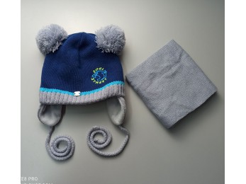 Набір шапка + шарф для хлопчика синій + сірий  (1048/5)